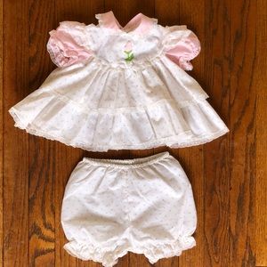 Vintage 1980s Rosette Dress & Bloomers (Size 12 months)